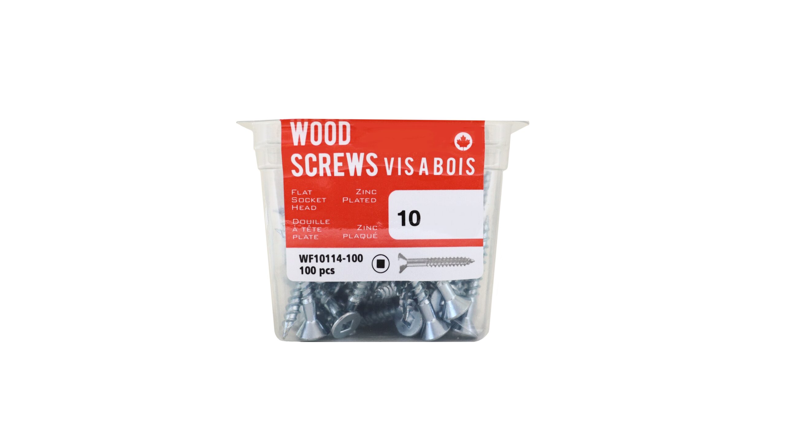 Pkg100, #10 FH Socket Steel Wood Screws